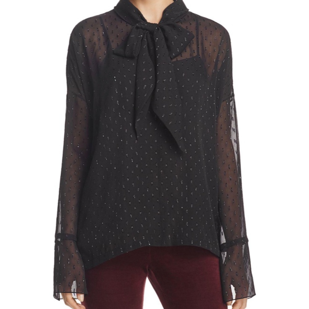 Theory silk black tie blouse